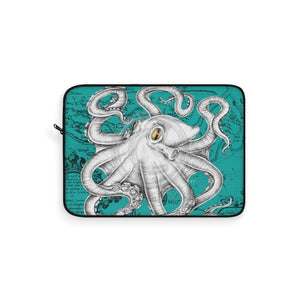 White Octopus Tentacles Teal Vintage Map Laptop Sleeve 15