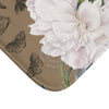 White Peonies Brown Chic Bath Mat Home Decor