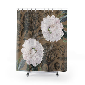 White Peonies Brown Taupe Floral Chic Shower Curtain 71 X 74 Home Decor