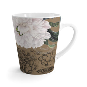 White Peonies Brown Vintage Latte Mug 12Oz Mug