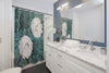 White Peonies Dark Aquamarine Floral Chic Shower Curtain Home Decor