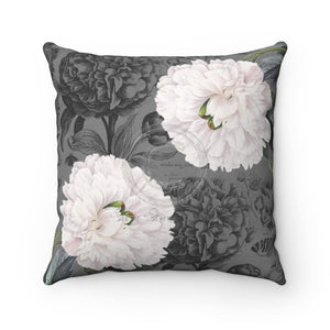 White Peonies Grey Floral Chic Square Pillow 14X14 Home Decor