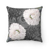 White Peonies Grey Floral Chic Square Pillow 14X14 Home Decor
