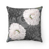 White Peonies Grey Floral Chic Square Pillow Home Decor
