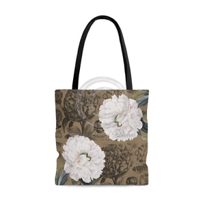 White Peonies Lace Brown Chic Tote Bag Large Bags