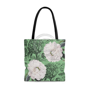 White Peonies Lace Green Chic Tote Bag Large Bags