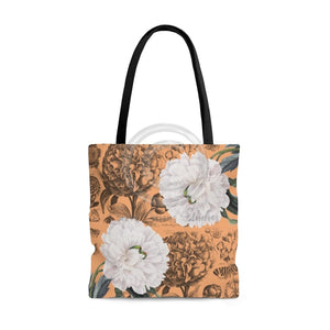 White Peonies Lace Tangerine Chic Tote Bag Large Bags