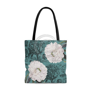 White Peonies Lace Teal Chic Tote Bag Large Bags