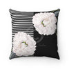 White Peonies Piano Stripes Bw Square Pillow Home Decor