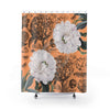 White Peonies Tangerine Floral Chic Shower Curtain 71X74 Home Decor