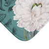 White Peonies Teal Chic Bath Mat Home Decor