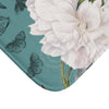 White Peonies Teal Chic Bath Mat Home Decor