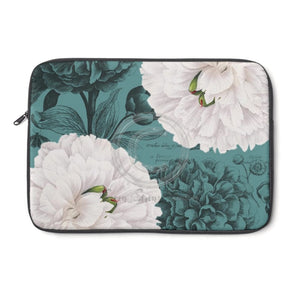 White Peonies Teal Collage Laptop Sleeve 13