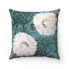 White Peonies Teal Floral Chic Square Pillow 14X14 Home Decor