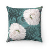 White Peonies Teal Floral Chic Square Pillow Home Decor