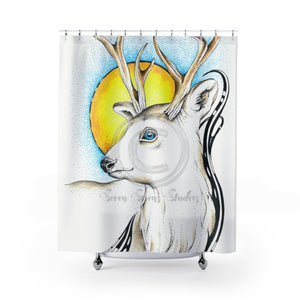 White Roe Deer Sun Yellow Ink Art Shower Curtain 71 × 74 Home Decor