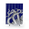 White Tentacles Octopus Kraken Classic Navy Blue Ink Art Shower Curtain 71 × 74 Home Decor