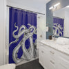 White Tentacles Octopus Kraken Classic Navy Blue Ink Art Shower Curtain Home Decor