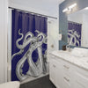 White Tentacles Octopus Kraken Navy Blue Ink Art Shower Curtain Home Decor