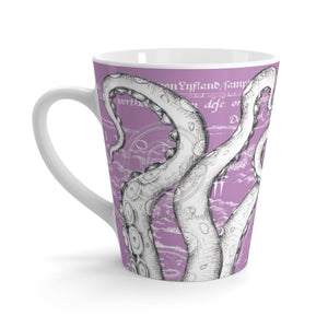 White Tentacles Octopus Purple Vintage Map Latte Mug 12Oz Mug