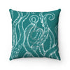 White Tentacles Octopus Teal Square Pillow Home Decor