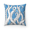White Tentacles Octopus Vintage Map Blue Square Pillow Home Decor