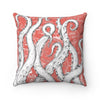 White Tentacles Octopus Vintage Map Coral Red Square Pillow Home Decor