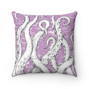 White Tentacles Octopus Vintage Map Purple Square Pillow 14 X Home Decor