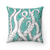White Tentacles Octopus Vintage Map Teal Square Pillow 14 X Home Decor