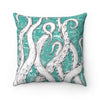White Tentacles Octopus Vintage Map Teal Square Pillow Home Decor