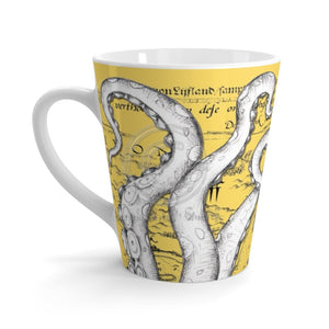 White Tentacles Octopus Yellow Vintage Map Latte Mug 12Oz Mug
