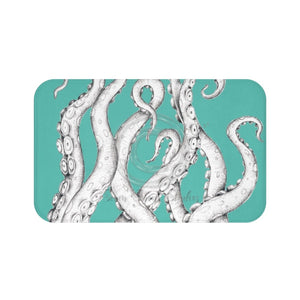 White Tentacles Teal Bath Mat Large 34X21 Home Decor