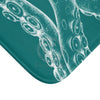 White Tentacles Teal Ink Bath Mat Home Decor