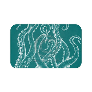 White Tentacles Teal Ink Bath Mat Large 34X21 Home Decor