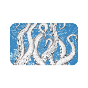 White Tentacles Vintage Map Blue Bath Mat Large 34X21 Home Decor