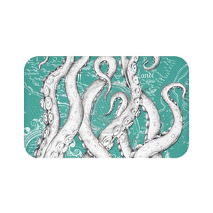 White Tentacles Vintage Map Teal Bath Mat Large 34X21 Home Decor