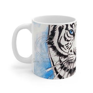 White Tiger Blue Ink Art Mug 11Oz