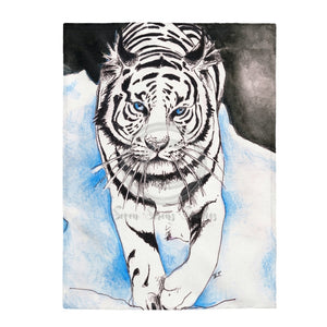 White Tiger In The Snow Ink Art Velveteen Plush Blanket 60 × 80 All Over Prints