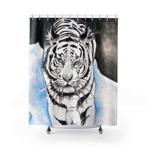 White Tiger Snow Shower Curtain 71X74 Home Decor