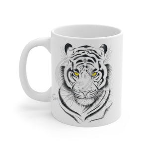 White Tiger Yellow Eyes Ink Art Mug 11Oz