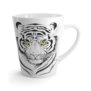 White Tiger Yellow Eyes Watercolor Art Latte Mug 12Oz Mug