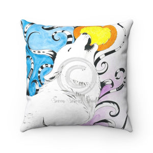 Wolf Moon Tribal Ink Ii Watercolor Art Square Pillow 14X14 Home Decor