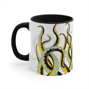 Yellow Black Tentacles Octopus Dance Watercolor On White Art Accent Coffee Mug 11Oz /