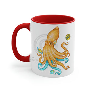 Yellow Blue Octopus Cosmic Dancer Art Accent Coffee Mug 11Oz Red /