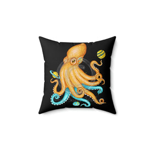 Yellow Blue Octopus Cosmic Dancer Art Pillow 18 × Home Decor