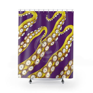 Yellow Kraken Octopus Purple Ink Art Shower Curtain 71 × 74 Home Decor