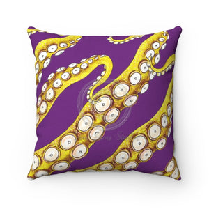 Yellow Kraken Octopus Tentacles Black Ink White Pillow 14 × Home Decor