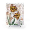Yellow Striped Tulips Brown Floral Chic Shower Curtain 71X74 Home Decor