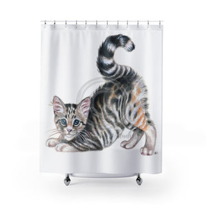 Yoga Calico Kitten Watercolor Ink Shower Curtain 71X74 Home Decor